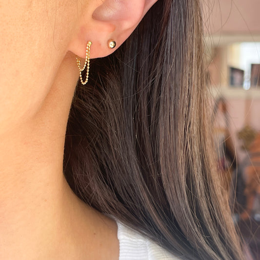 14KT Yellow Gold Double Beaded Ball Chain Small Dangle Earrings