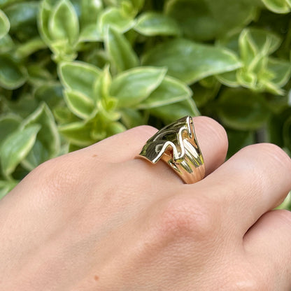 10KT Yellow Gold 3D Wave Ribbon Statement Ring