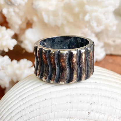 Sterling Silver Antiqued Ridges Cigar Band Ring S