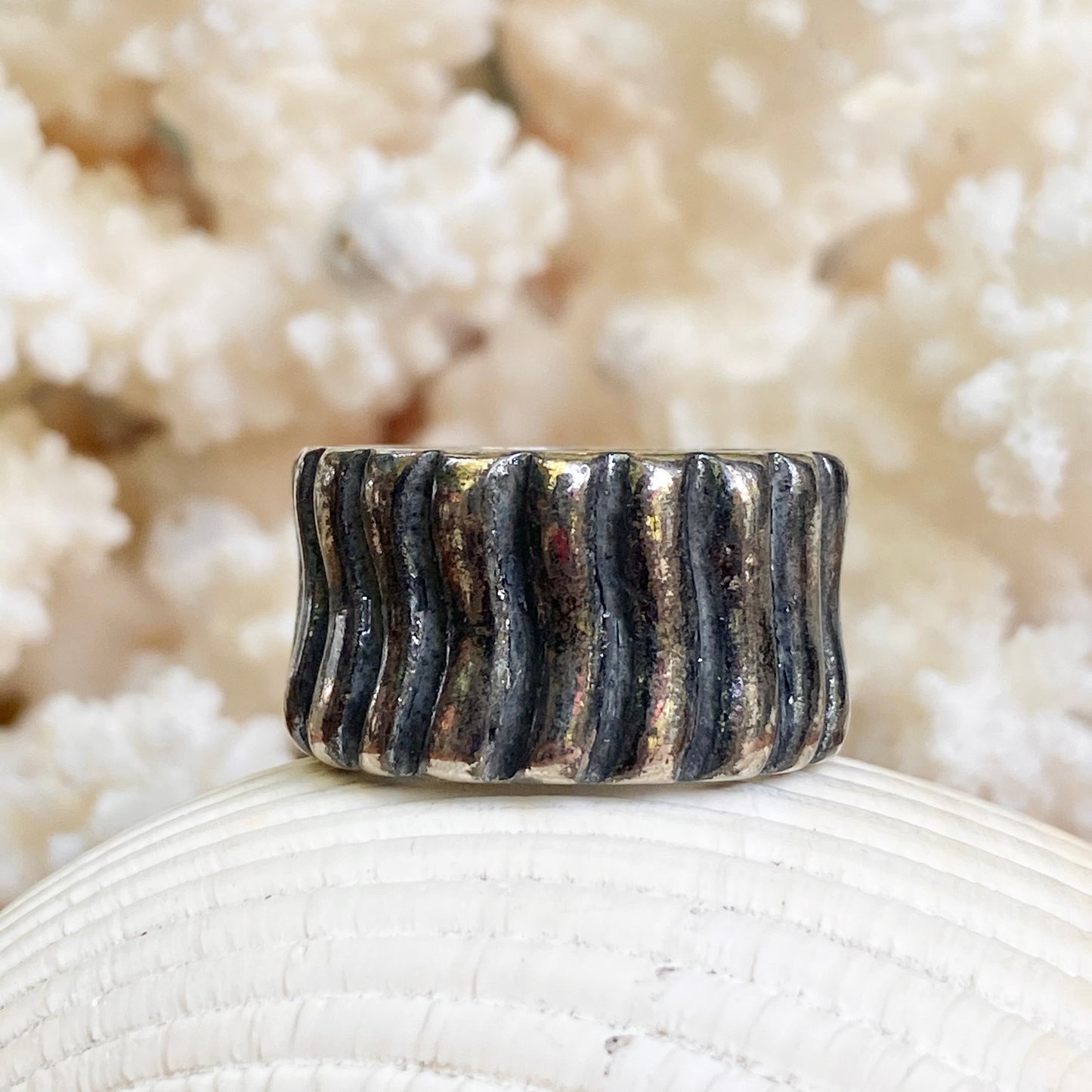 Sterling Silver Antiqued Ridges Cigar Band Ring S