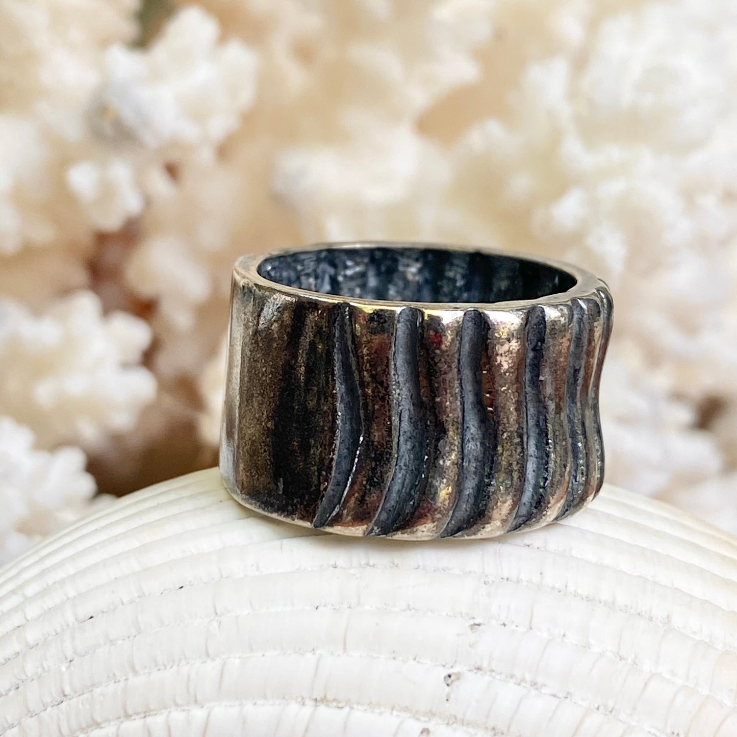 Sterling Silver Antiqued Ridges Cigar Band Ring S