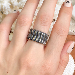 Sterling Silver Antiqued Ridges Cigar Band Ring S