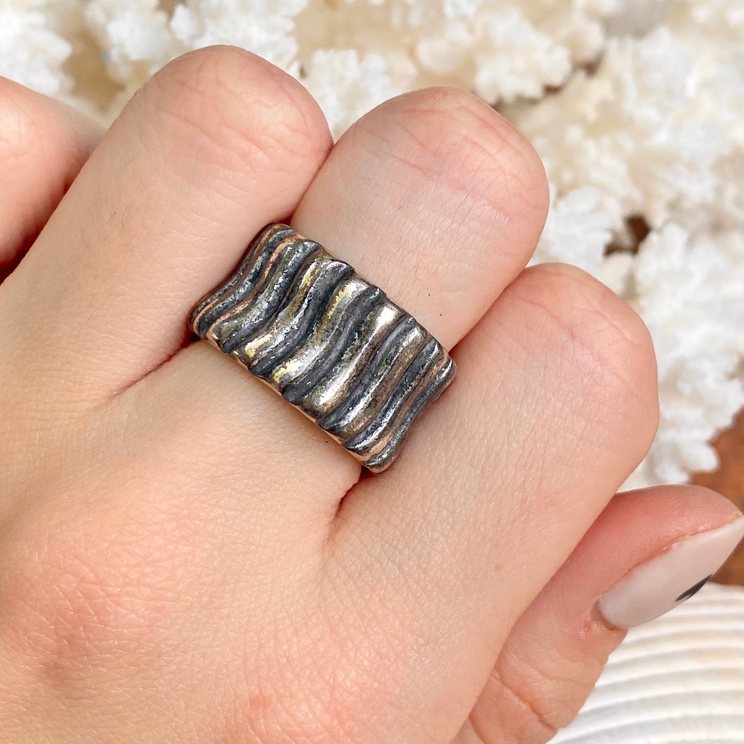 Sterling Silver Antiqued Ridges Cigar Band Ring S