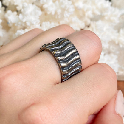 Sterling Silver Antiqued Ridges Cigar Band Ring S