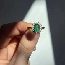 Load image into Gallery viewer, Estate 18KT Yellow Gold Oval 1.50 CT Emerald + Diamond Ring