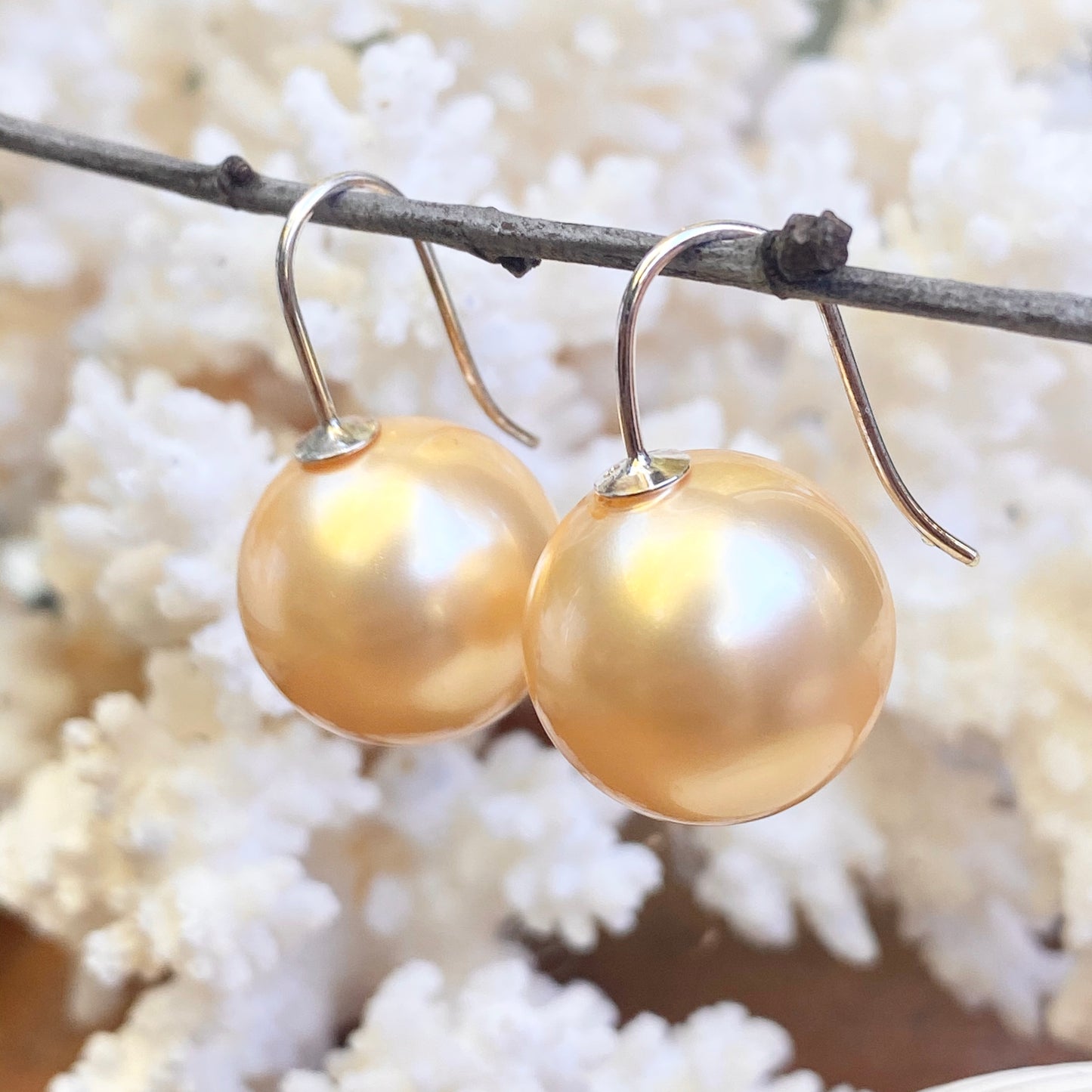 Sterling Silver Euro Wire Cream Shell Pearl Ball Earrings 16mm