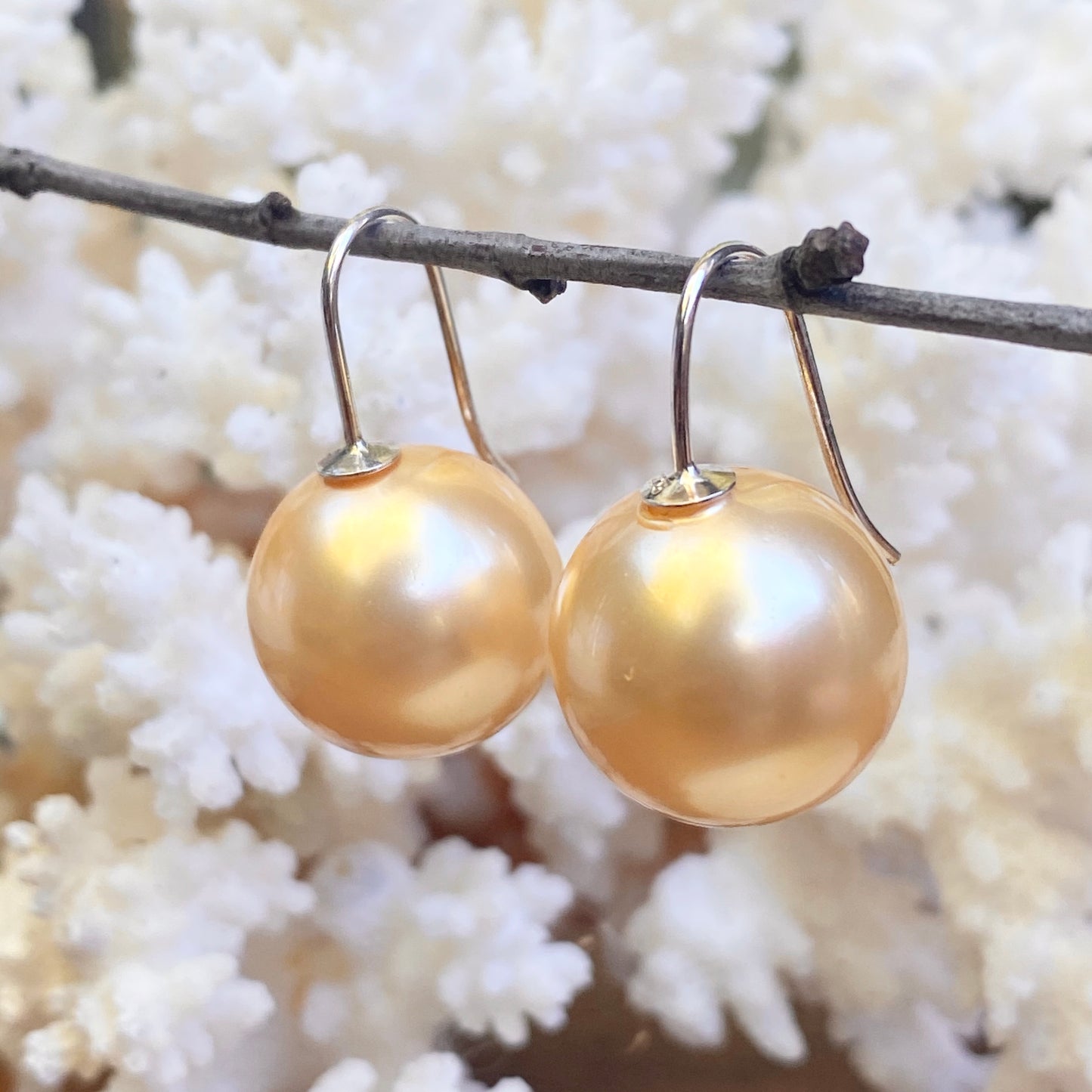 Sterling Silver Euro Wire Cream Shell Pearl Ball Earrings 16mm