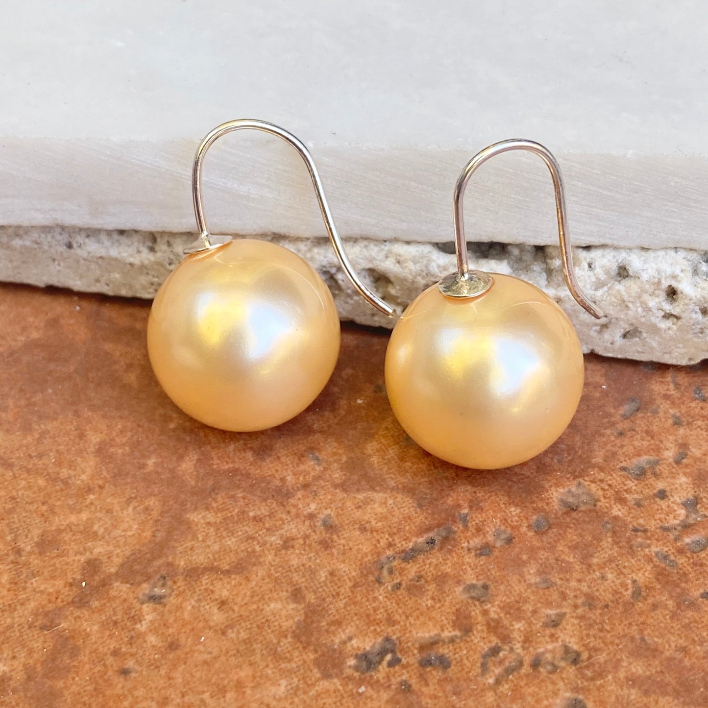 Sterling Silver Euro Wire Cream Shell Pearl Ball Earrings 16mm