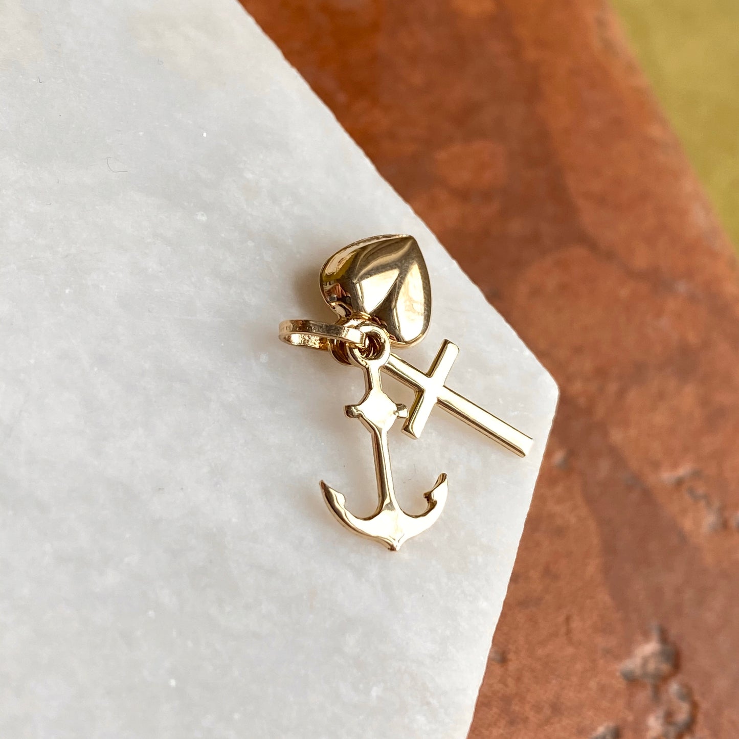 14KT Yellow Gold Anchor, Heart, + Cross Charms Pendant, 14KT Yellow Gold Anchor, Heart, + Cross Charms Pendant - Legacy Saint Jewelry