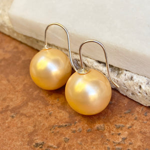 Sterling Silver Euro Wire Cream Shell Pearl Ball Earrings 16mm