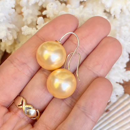 Sterling Silver Euro Wire Cream Shell Pearl Ball Earrings 16mm