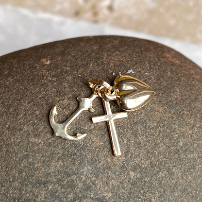 14KT Yellow Gold Anchor, Heart, + Cross Charms Pendant, 14KT Yellow Gold Anchor, Heart, + Cross Charms Pendant - Legacy Saint Jewelry