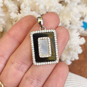 Sterling Silver Black Onyx, CZ + Mother of Pearl Pendant Slide