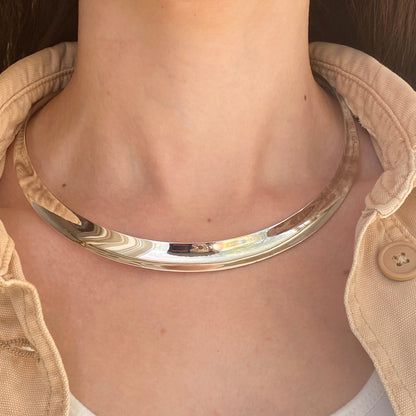 Sterling Silver Solid Concave Open Collar Necklace