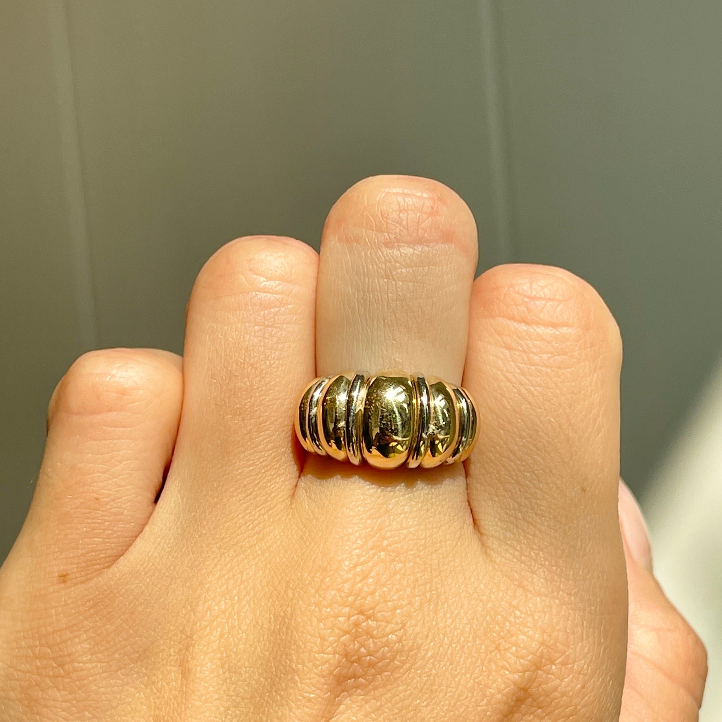 14KT Yellow Gold + White Gold Dome Shrimp Cigar Band Ring