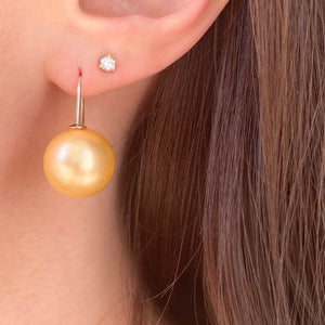 Sterling Silver Euro Wire Cream Shell Pearl Ball Earrings 16mm