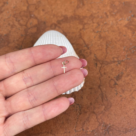 14KT Yellow Gold Simple Mini Cross Pendant Charm 14mm - LSJ