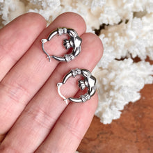 Load image into Gallery viewer, Sterling Silver Celtic Claddagh Hollow Small Hoop Earrings, Sterling Silver Celtic Claddagh Hollow Small Hoop Earrings - Legacy Saint Jewelry