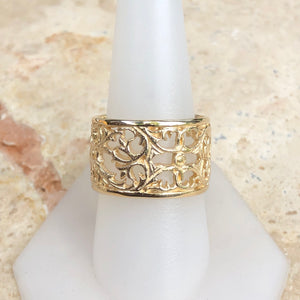 14KT Yellow Gold Filigree Floral Design Cigar Band Ring, 14KT Yellow Gold Filigree Floral Design Cigar Band Ring - Legacy Saint Jewelry