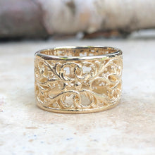 Load image into Gallery viewer, 14KT Yellow Gold Filigree Floral Design Cigar Band Ring, 14KT Yellow Gold Filigree Floral Design Cigar Band Ring - Legacy Saint Jewelry