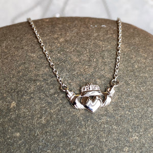 14KT White Gold Celtic Claddagh Pendant Chain Necklace 17", 14KT White Gold Celtic Claddagh Pendant Chain Necklace 17" - Legacy Saint Jewelry