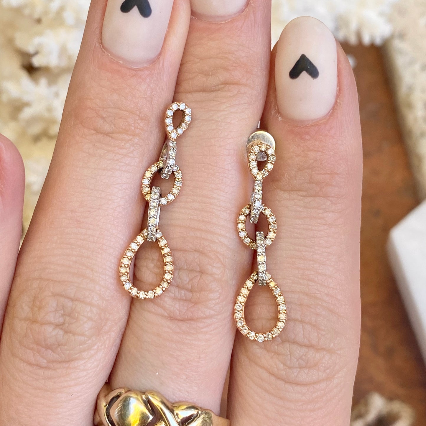 14KT White Gold + Rose Gold Pave Diamond Interlocking Circle Earrings - Legacy Saint Jewelry