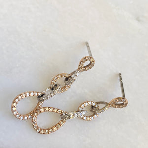 14KT White Gold + Rose Gold Pave Diamond Interlocking Circle Earrings - Legacy Saint Jewelry