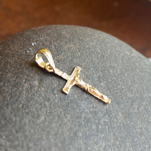 10KT Yellow Gold Mini 2D Textured Crucifix Cross Pendant Charm, 10KT Yellow Gold Mini 2D Textured Crucifix Cross Pendant Charm - Legacy Saint Jewelry