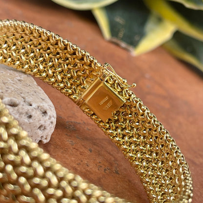 14KT Yellow Gold Mesh Soft Link Wide Band Bangle Bracelet 15mm