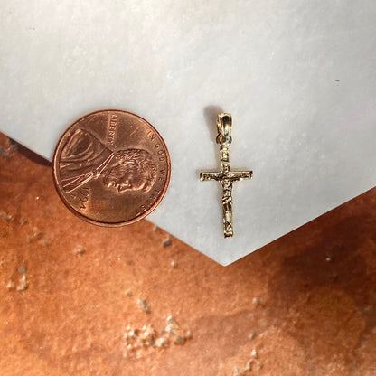 10KT Yellow Gold Mini 2D Textured Crucifix Cross Pendant Charm, 10KT Yellow Gold Mini 2D Textured Crucifix Cross Pendant Charm - Legacy Saint Jewelry