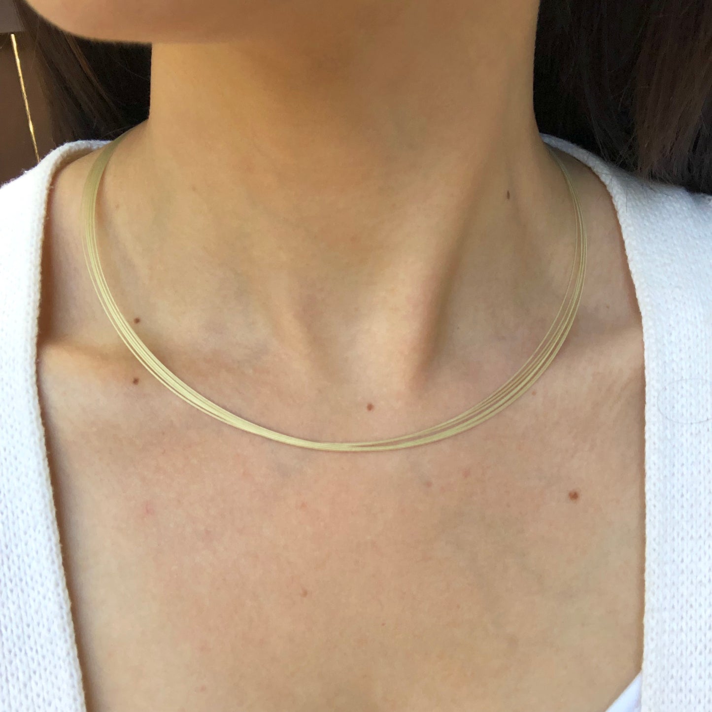 14KT Yellow Gold Thin Multi 7-Strand Mesh Wire Necklace - Legacy Saint Jewelry