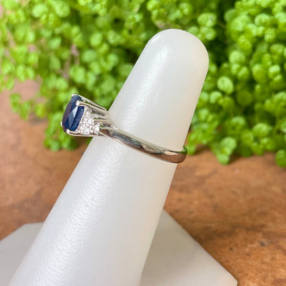 Estate 14KT White Gold Oval 1.00 CT Blue Sapphire + Diamond Accent Ring