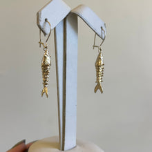 Load image into Gallery viewer, 14KT Yellow Gold Detailed Moveable Fish Euro Wire Earrings