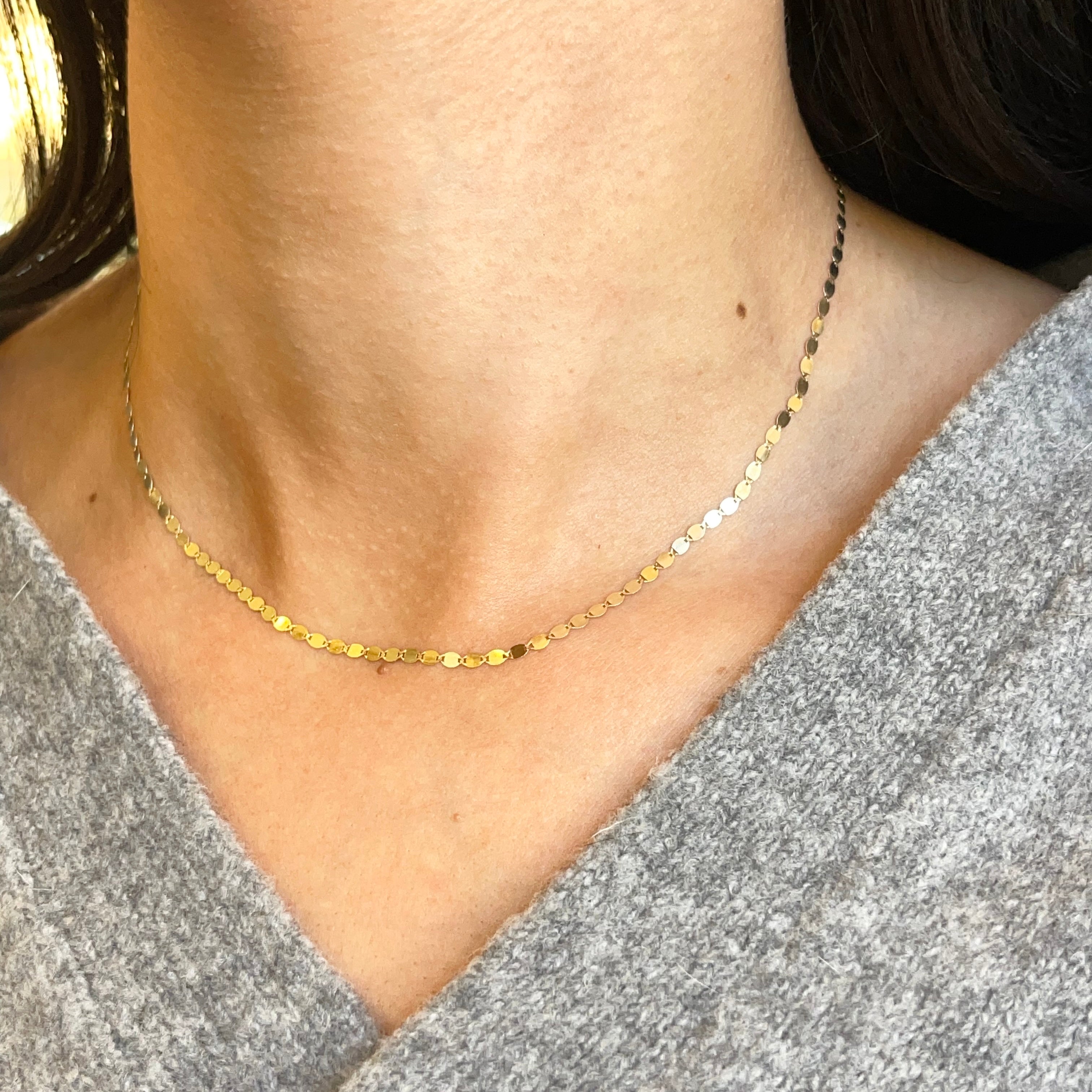 Buy 14K Solid Yellow Gold Mirror Lariat Chain Necklace, 17 Inch, Real Gold,  Y Necklace, Women Online in India - Etsy