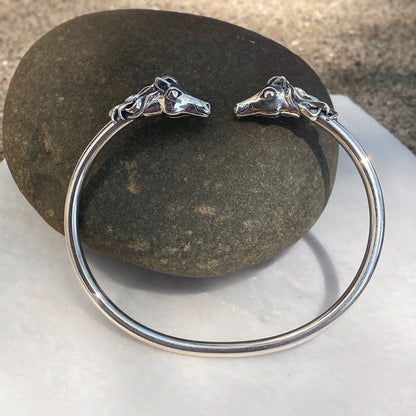 Sterling Silver Polished Double Horse Head Bangle Cuff Bracelet, Sterling Silver Polished Double Horse Head Bangle Cuff Bracelet - Legacy Saint Jewelry