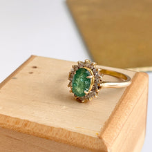 Load image into Gallery viewer, Estate 18KT Yellow Gold Oval 1.50 CT Emerald + Diamond Ring