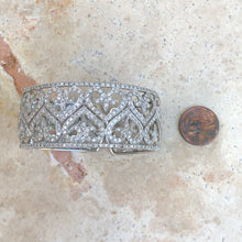 Load image into Gallery viewer, Estate 14KT White Gold Filigree Pave Diamond Heart Fleur de Lis Cuff Bracelet - Legacy Saint Jewelry