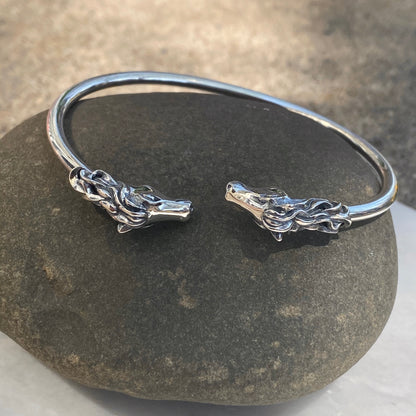 Sterling Silver Polished Double Horse Head Bangle Cuff Bracelet, Sterling Silver Polished Double Horse Head Bangle Cuff Bracelet - Legacy Saint Jewelry