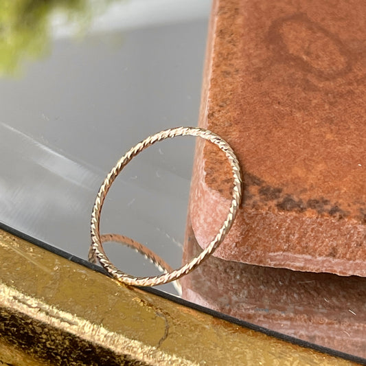 14KT Yellow Gold Sparkle Thin Wire Stacking Ring