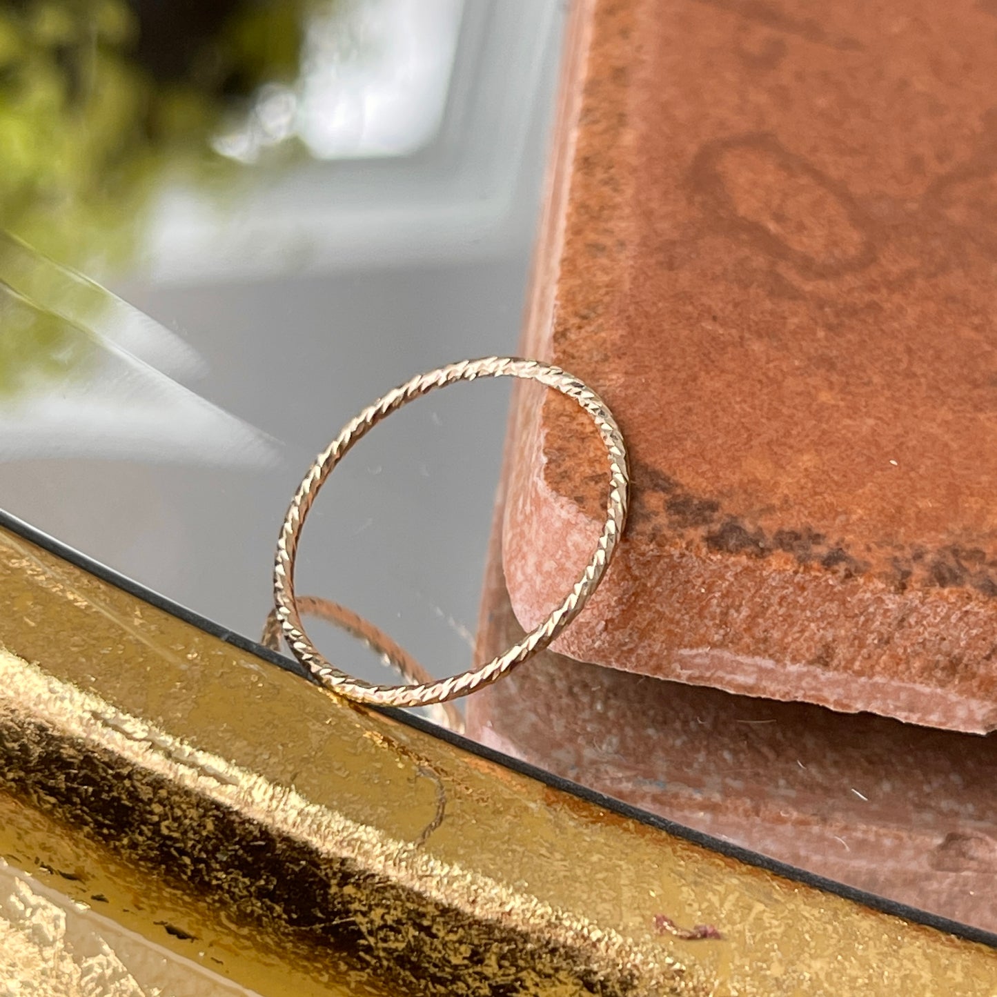 14KT Yellow Gold Sparkle Thin Wire Stacking Ring