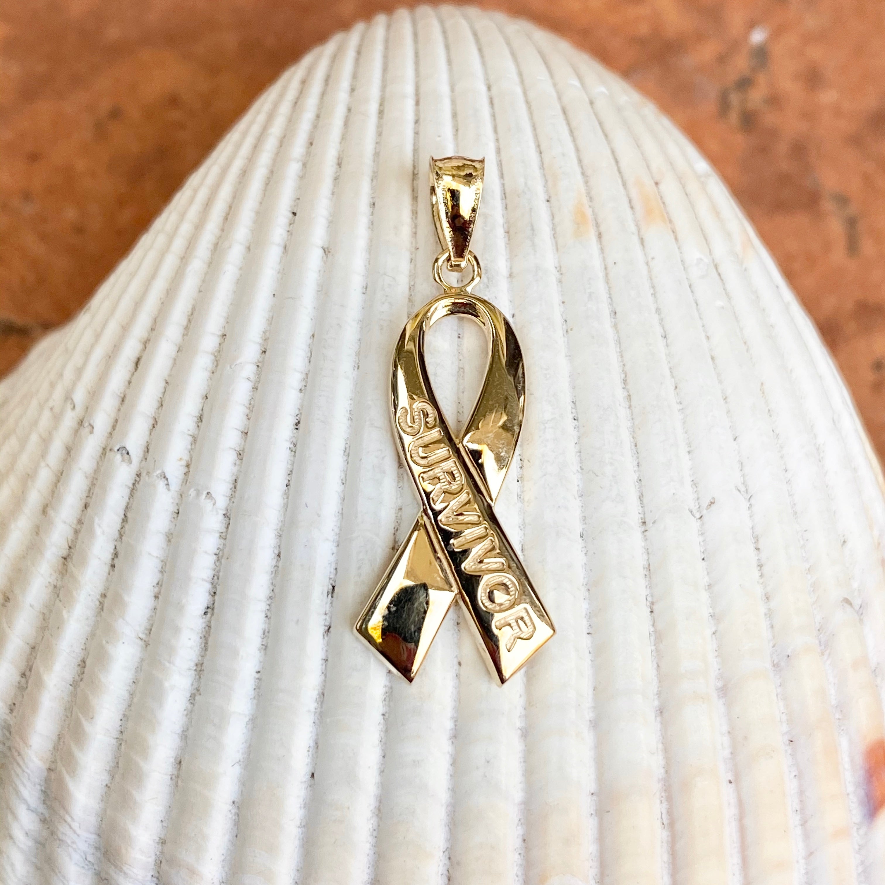 14KT Yellow Gold Cancer Awareness Survivor Ribbon Pendant Charm – LSJ