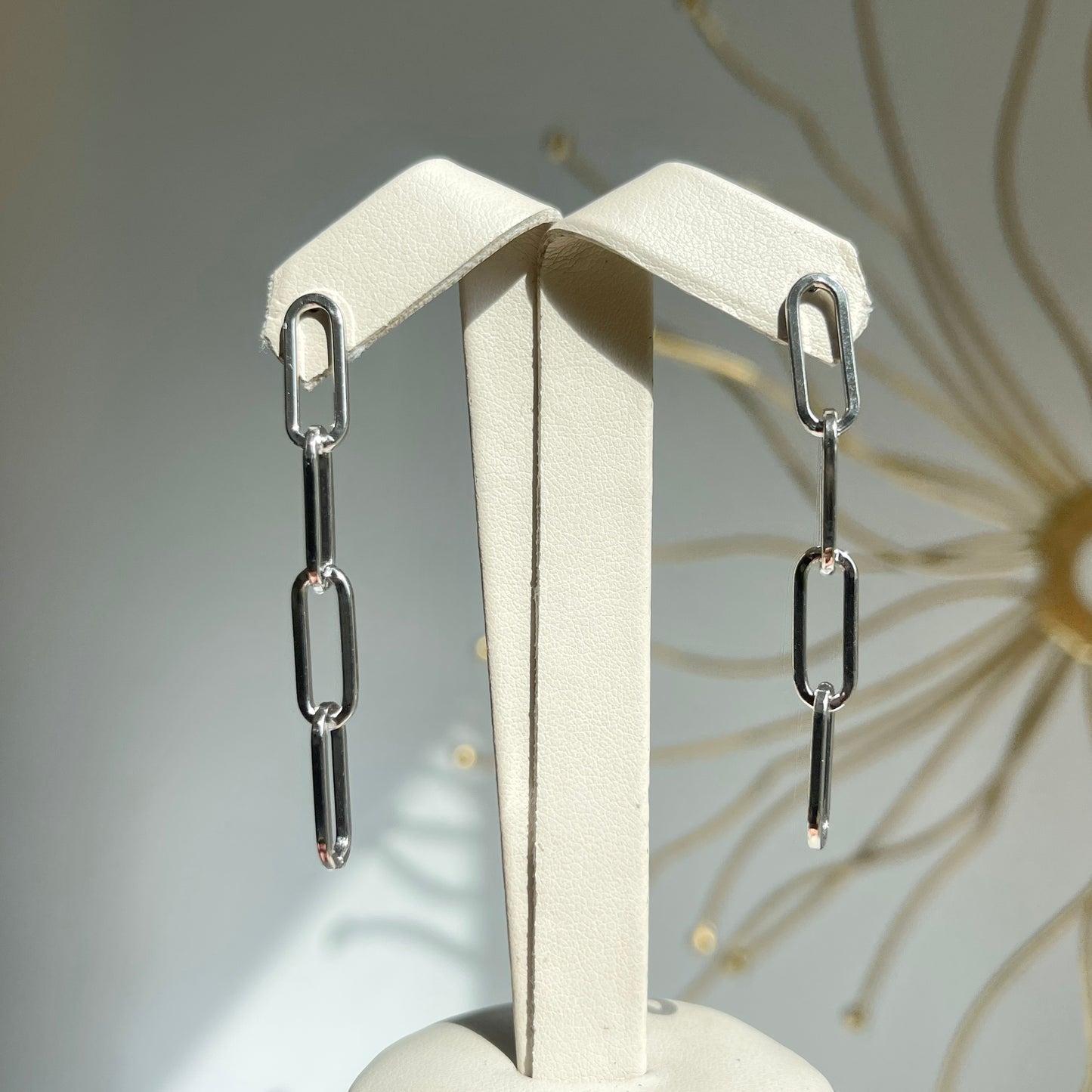 Sterling Silver 4-Link Paper Clip Chain Dangle Earrings