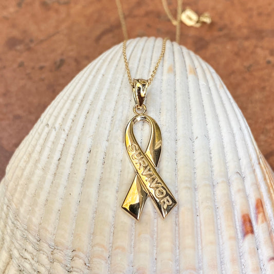 14KT Yellow Gold Cancer Awareness Survivor Ribbon Pendant Chain Necklace