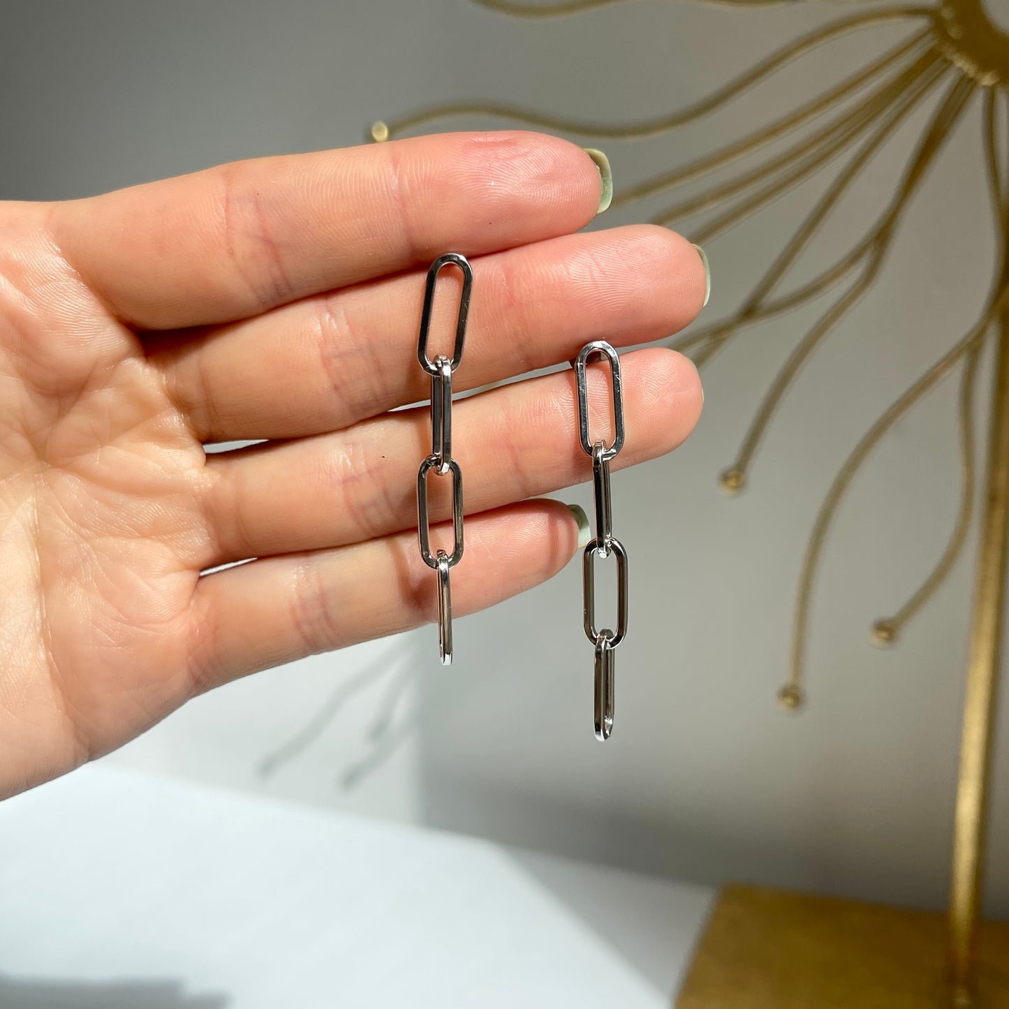 Sterling Silver 4-Link Paper Clip Chain Dangle Earrings