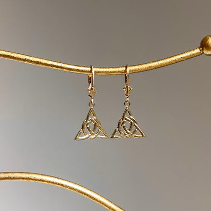 14KT Yellow Gold Celtic Trinity Knot Lever Back Earrings