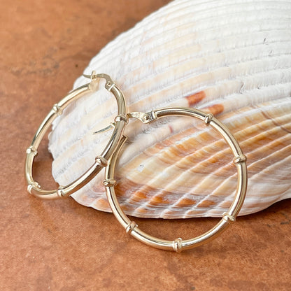 14KT Yellow Gold Bamboo Tube Hoop Earrings 28mm