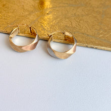 Load image into Gallery viewer, Estate 14KT Yellow, Rose, and White Gold Matte Twist Hoop Earrings 20mm