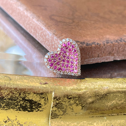 14KT Rose Gold Pave Pink Sapphire + Diamond Heart Slide Pendant
