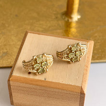 Load image into Gallery viewer, Estate 14KT Yellow Gold Peridot Etruscan J Hoop Post Earrings