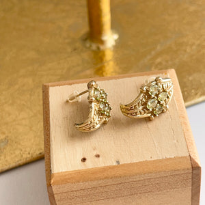 Estate 14KT Yellow Gold Peridot Etruscan J Hoop Post Earrings